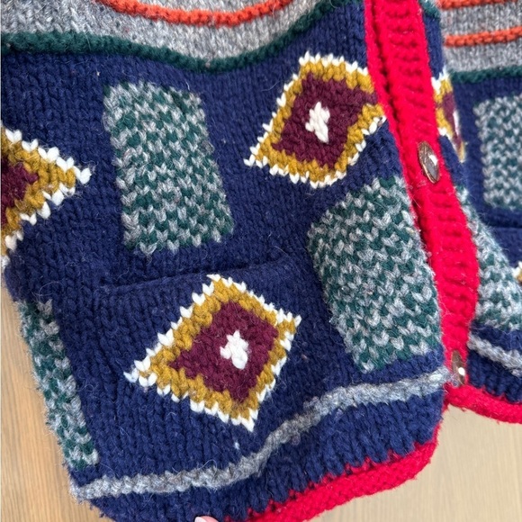 Vintage Ecuador Tejidos Hand Knit Chunky Heavy Wool Cardigan Hand Made - Picture 12 of 12